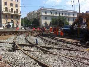 Doppia diramazione tramviaria tra Viale Manzoni e Via Emanuele Filiberto (Roma - Italia)